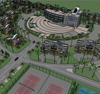 现代欧式小区整体楼房景观规划设计多层别墅SU模型下载_sketchup草图大师SKP模型