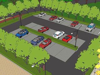 滨河公园三个入口设计及停车场SU模型下载_sketchup草图大师SKP模型