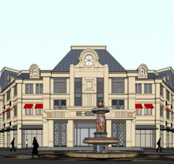 法式商业街建筑SU模型下载_sketchup草图大师SKP模型