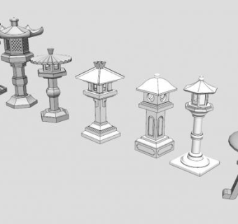 中式灯柱石灯景观SU模型下载_sketchup草图大师SKP模型