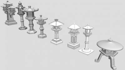 中式灯柱石灯景观SU模型下载_sketchup草图大师SKP模型