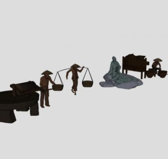 民俗文化人物景观情景小品SU模型下载_sketchup草图大师SKP模型