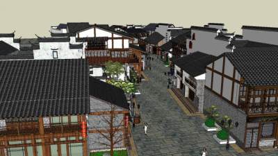 中式风格住宅景观徽派风情商业街SU模型下载_sketchup草图大师SKP模型