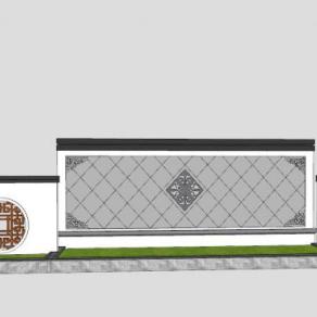 新中式景观墙照壁花池SU模型下载_sketchup草图大师SKP模型