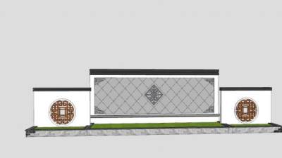 新中式景观墙照壁花池SU模型下载_sketchup草图大师SKP模型