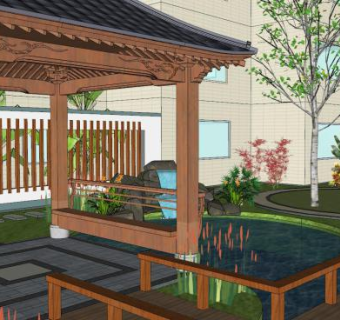 中式风格庭院住宅景观SU模型