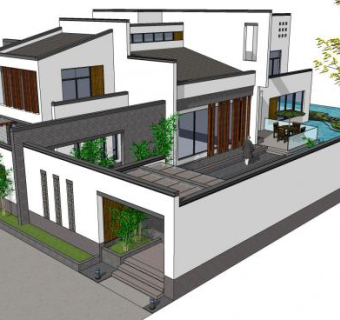 独栋别墅新中式SU模型
