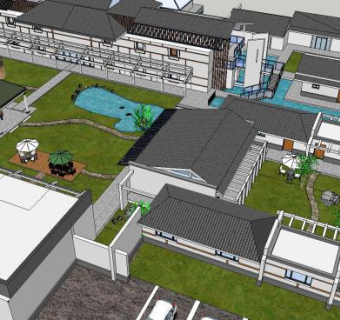 旅游度假区仿古建筑度假村SU模型下载_sketchup草图大师SKP模型
