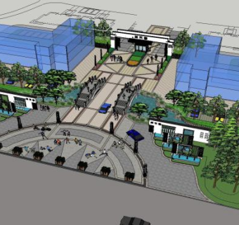 新中式景观住宅小区入口SU模型