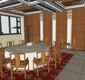 中式风格酒店设计SU模型下载_sketchup草图大师SKP模型