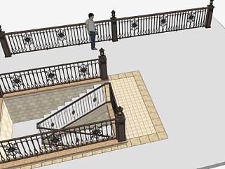 欧式风格楼梯扶手栏杆SU模型下载_sketchup草图大师SKP模型