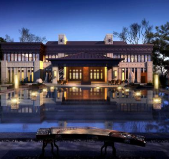 西安金地湖城大境项目售楼处新亚洲风格柏涛SU模型下载_sketchup草图大师SKP模型