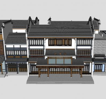 新中式商业古街古建筑现代手法SU模型下载_sketchup草图大师SKP模型