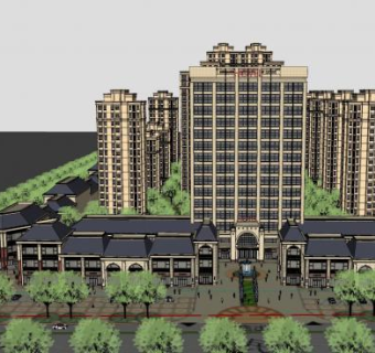 法式商业住宅精细景观酒店SU模型下载_sketchup草图大师SKP模型