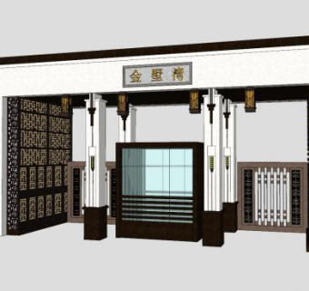 中式风格大门仿古风SU模型下载_sketchup草图大师SKP模型
