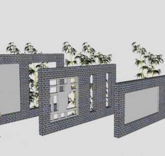 自作景墙景观围墙SU模型下载_sketchup草图大师SKP模型