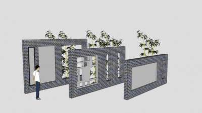 自作景墙景观围墙SU模型下载_sketchup草图大师SKP模型