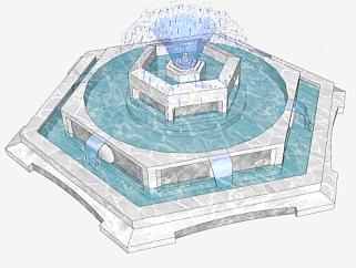 水景喷泉SU模型下载_sketchup草图大师SKP模型