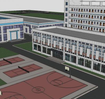 办公楼厂区完整场景企业厂房SU模型