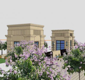 现代风格大门岗亭建筑SU模型下载_sketchup草图大师SKP模型