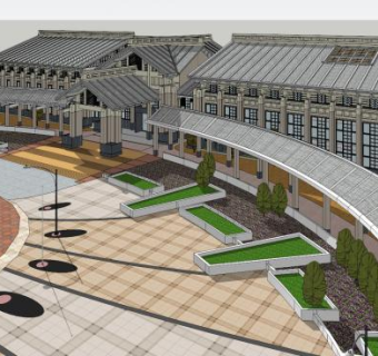 温泉广场园林景观（新中式）SU模型下载_sketchup草图大师SKP模型