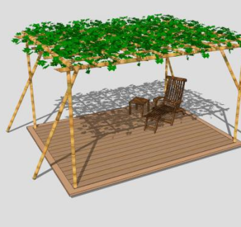 遮阴中式廊架乘凉SU模型下载_sketchup草图大师SKP模型