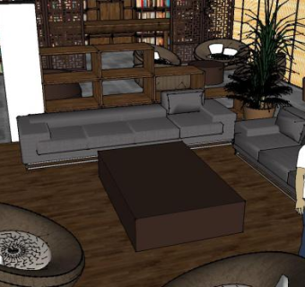 室内办公装修改成会所SU模型下载_sketchup草图大师SKP模型