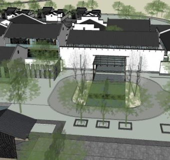 新中式仿古徽派商业街建筑SU模型