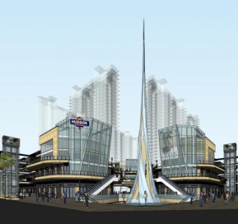 某现代商业总模商业街SU模型