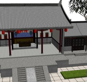 中式风格郭玉石古建筑SU模型下载_sketchup草图大师SKP模型
