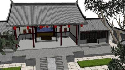 中式风格郭玉石古建筑SU模型下载_sketchup草图大师SKP模型