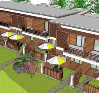 中式精细木屋汤屋别墅SU模型