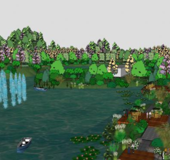 湿地公园生态环境景观SU模型