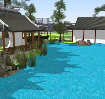 中式园林公园SU模型