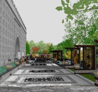 江山门最终中式庭院景观SU模型