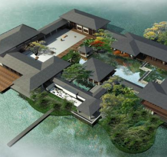 禅主题会所建筑古文化SU模型下载_sketchup草图大师SKP模型