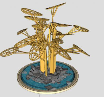 现代艺术雕塑水池雕塑SU模型下载_sketchup草图大师SKP模型