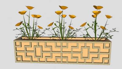 雕刻式小型花圃花坛SU模型下载_sketchup草图大师SKP模型