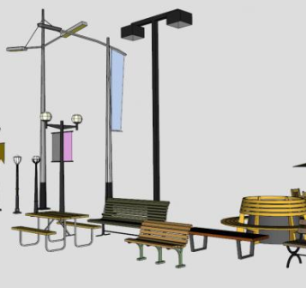 灯座椅垃圾桶公共SU模型下载_sketchup草图大师SKP模型