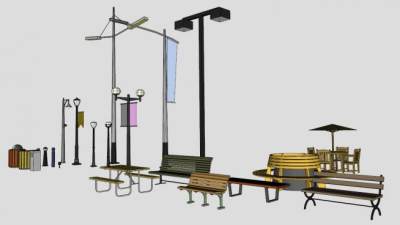 灯座椅垃圾桶公共SU模型下载_sketchup草图大师SKP模型