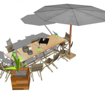 户外休闲太阳伞遮阳伞桌椅SU模型下载_sketchup草图大师SKP模型