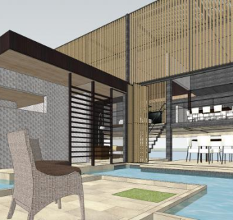 别墅现代风格独栋庭院景观SU模型