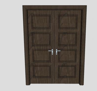 实木双开门大门SU模型下载_sketchup草图大师SKP模型
