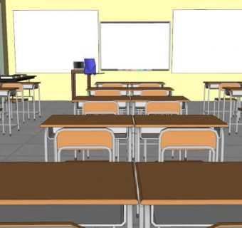 学校教室及课桌椅子SU模型下载_sketchup草图大师SKP模型
