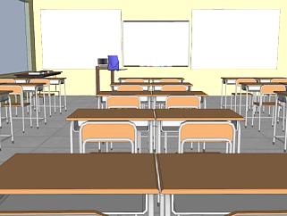 学校教室及课桌椅子SU模型下载_sketchup草图大师SKP模型