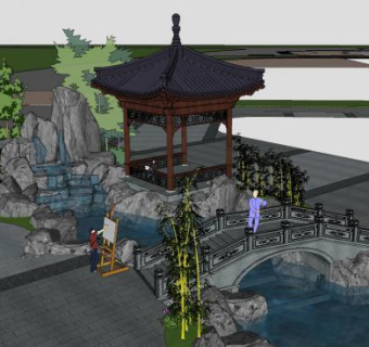 亭子石桥庭院景观SU模型