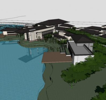 西柏坡酒店项目中式水池SU模型下载_sketchup草图大师SKP模型
