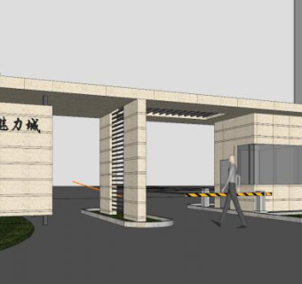 大门岗亭保安亭SU模型下载_sketchup草图大师SKP模型