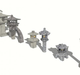 日式石灯景观灯合集SU模型下载_sketchup草图大师SKP模型