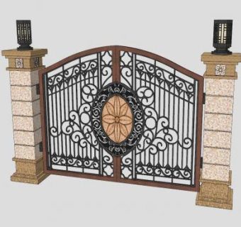 铁艺大门装饰大门艺术SU模型下载_sketchup草图大师SKP模型